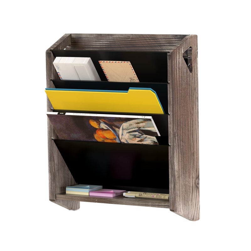 J JACKCUBE DESIGN Wall Document File Organizer Rustic Wood Magazine Rack with 5 Compartments Hanging Mail Holder for Home, Office - MK624A - Image 1